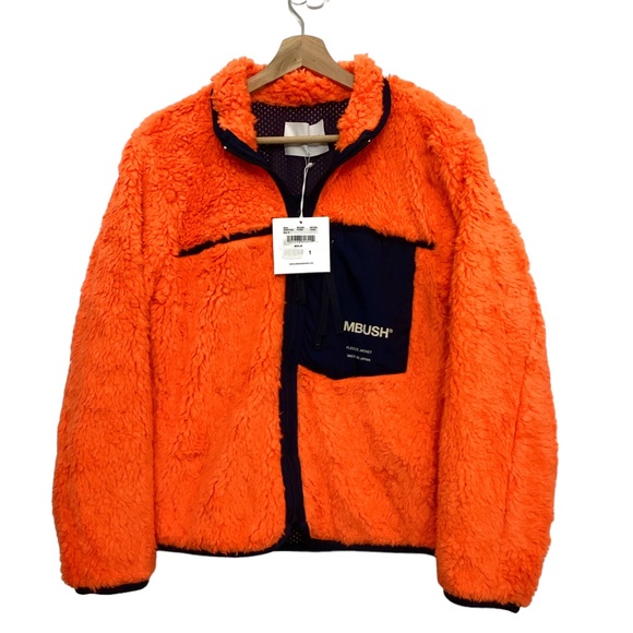 NWT AMBUSH logo-print fleece Sherpa jacket in Orange & Navy Size S - Picture 8 of 16
